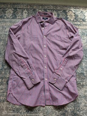 J Crew Classic Men's Red and Blue Check Button-Down Shirt